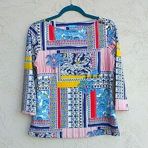 J. McLAUGHLIN Boat Neck 3/4 Sleeves Wavesong Top Size M